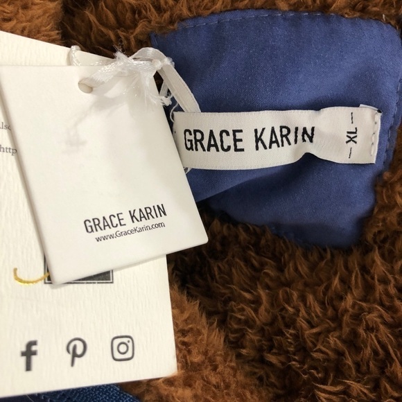 Nwt Grace Karin Blue Zip Front Parka Faux Fur Hooded Puffy Winter Coat - Size Xl - Picture 5 of 8